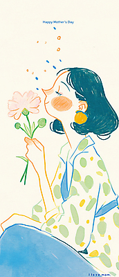 JPG 여자 꽃 일러스트 엄마 사랑 한명 미소 들기 상반신 성인 눈감음 성인여자한명만 국내일러스트 AI일러스트 AI콘텐츠 식물 1 감정 가족 모션 표정 사람 여자한명만 성인여자만 파일형식