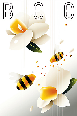 PSD 꽃 일러스트 추상 사람없음 비행 벌 꿀 국내일러스트 식물 곤충 무늬 파일형식