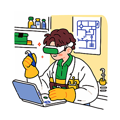 남자 일러스트 한명 미소 들기 상반신 성인 노트북 반짝임 작업장 기술자 수리 보안경 공학 성인남자한명만 AI_인공지능 국내일러스트 AI파일 직업 1 교육 산업 모션 표정 사람 전자제품 안전장비 남자한명만 성인남자만 파일형식 벡터