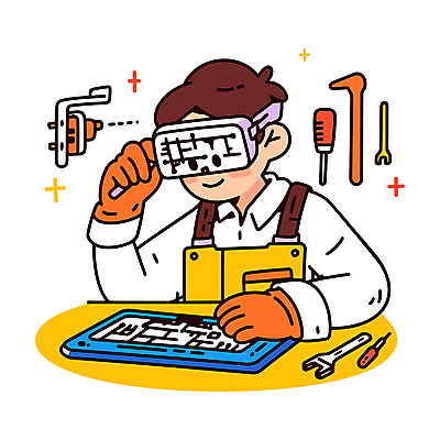 남자 일러스트 한명 미소 들기 상반신 성인 태블릿 작업장 기술자 보안경 공학 수리도구 성인남자한명만 AI_인공지능 국내일러스트 AI파일 직업 1 교육 산업 모션 표정 사람 전자제품 스마트기기 도구 안전장비 남자한명만 성인남자만 파일형식 벡터