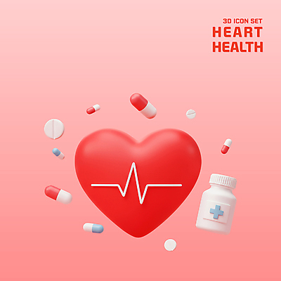 PSD 아이콘 건강 사람없음 빨간색 3D아이콘 알약 3D 하트 심장 맥박 약병 오브젝트 엘리먼트 편집3D 모양 컬러 의학 약 장기_의학 디지털합성 병_담는 파일형식
