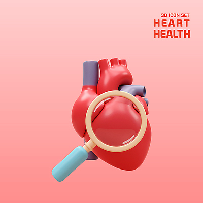 PSD 아이콘 돋보기 건강 사람없음 빨간색 3D아이콘 3D 심장 오브젝트 엘리먼트 편집3D 컬러 장기_의학 디지털합성 파일형식