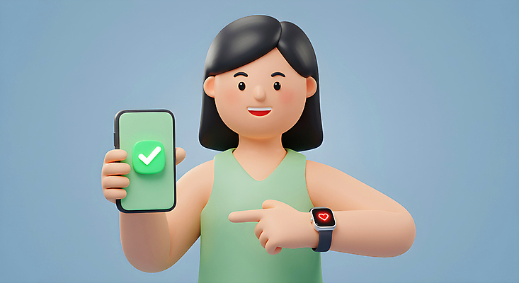 JPG 편집이미지 여자 3D캐릭터 한명 미소 들기 상반신 성인 파란색 스마트폰 운동 3D 가리킴 체크표시 스마트워치 성인여자한명만 편집3D AI컴퓨터그래픽 AI콘텐츠 캐릭터 1 컬러 모션 표정 건강 사람 손짓 핸드폰 스마트기기 디지털합성 확인 웨어러블 여자한명만 성인여자만 파일형식