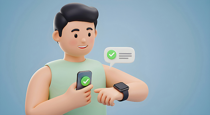 JPG 편집이미지 남자 3D캐릭터 한명 미소 들기 상반신 성인 파란색 스마트폰 운동 3D 체크표시 문자메시지 스마트워치 성인남자한명만 편집3D AI컴퓨터그래픽 AI콘텐츠 캐릭터 1 컬러 모션 표정 건강 사람 핸드폰 스마트기기 메시지 디지털합성 확인 웨어러블 남자한명만 성인남자만 파일형식