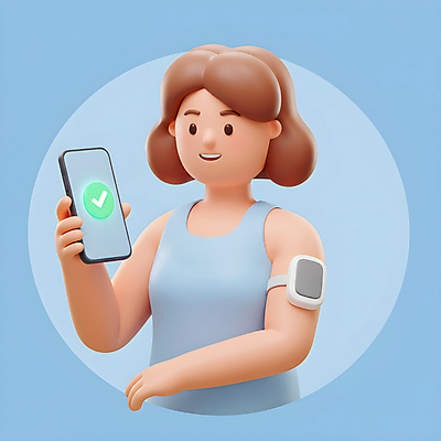 JPG 편집이미지 여자 3D캐릭터 한명 미소 들기 상반신 성인 파란색 스마트폰 운동 3D 체크표시 웨어러블 성인여자한명만 편집3D AI컴퓨터그래픽 AI콘텐츠 캐릭터 1 컬러 모션 표정 건강 사람 핸드폰 스마트기기 디지털합성 확인 여자한명만 성인여자만 파일형식