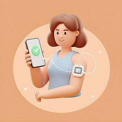 JPG 편집이미지 여자 3D캐릭터 한명 미소 들기 상반신 성인 스마트폰 운동 갈색 3D 체크표시 웨어러블 성인여자한명만 편집3D AI컴퓨터그래픽 AI콘텐츠 캐릭터 1 컬러 모션 표정 건강 사람 핸드폰 스마트기기 디지털합성 확인 여자한명만 성인여자만 파일형식