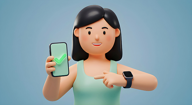 JPG 편집이미지 여자 3D캐릭터 한명 미소 들기 상반신 성인 파란색 스마트폰 운동 3D 가리킴 체크표시 스마트워치 성인여자한명만 편집3D AI컴퓨터그래픽 AI콘텐츠 캐릭터 1 컬러 모션 표정 건강 사람 손짓 핸드폰 스마트기기 디지털합성 확인 웨어러블 여자한명만 성인여자만 파일형식