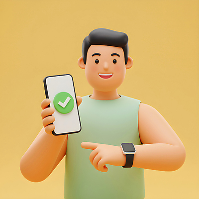 JPG 편집이미지 남자 3D캐릭터 한명 미소 들기 상반신 성인 스마트폰 운동 노란색 3D 가리킴 체크표시 스마트워치 성인남자한명만 편집3D AI컴퓨터그래픽 AI콘텐츠 캐릭터 1 컬러 모션 표정 건강 사람 손짓 핸드폰 스마트기기 디지털합성 확인 웨어러블 남자한명만 성인남자만 파일형식