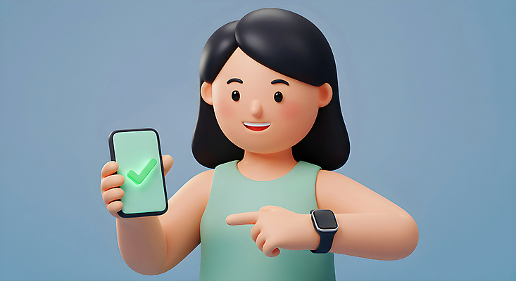 JPG 편집이미지 여자 3D캐릭터 한명 미소 들기 상반신 성인 파란색 스마트폰 운동 3D 가리킴 체크표시 스마트워치 성인여자한명만 편집3D AI컴퓨터그래픽 AI콘텐츠 캐릭터 1 컬러 모션 표정 건강 사람 손짓 핸드폰 스마트기기 디지털합성 확인 웨어러블 여자한명만 성인여자만 파일형식