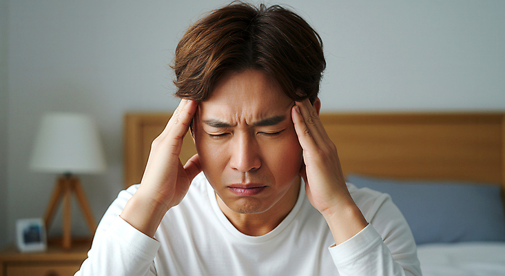 JPG 편집이미지 남자 중년 한명 상반신 앞모습 손들기 침실 고통 침대 스탠드 찡그림 질병 두통 갱년기 힘듦 의료성형뷰티 중년남자한명만 편집실사 AI인물포토 AI콘텐츠 1 감정 뷰포인트 가구 컨셉 의학 모션 조명 표정 사람 성인 CG 증상 남자한명만 중년남자만 파일형식 AI포토