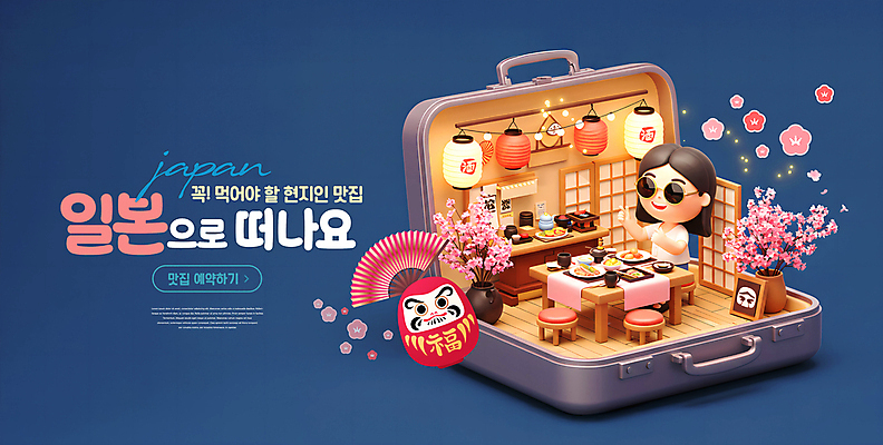 PSD 편집이미지 여자 의자 탁자 한명 미소 상반신 성인 빛 선글라스 3D 식당 여행가방 오픈 부채 벚나무 남색 일본여행 예약 맛집 풍등 일본음식 성인여자한명만 핫플레이스 편집3D 나무 1 안경 음식 컬러 해외여행 가구 가방 조명 표정 사람 상점 일본 장소 벚꽃 디지털합성 여자한명만 성인여자만 파일형식