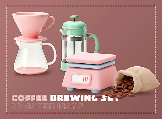 PSD 아이콘 사람없음 3D아이콘 갈색 3D 원두 오브젝트 드리퍼 엘리먼트 전자저울 커피자루 프렌치프레스 편집3D 커피 컬러 저울 디지털합성 자루 커피용품 파일형식