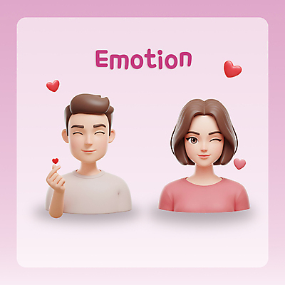 PSD 편집이미지 여자 남자 감정 분홍색 3D캐릭터 윙크 미소 상반신 성인 두명 3D 하트 손하트 성인만 편집3D 모양 캐릭터 컬러 표정 사람 손짓 디지털합성 파일형식