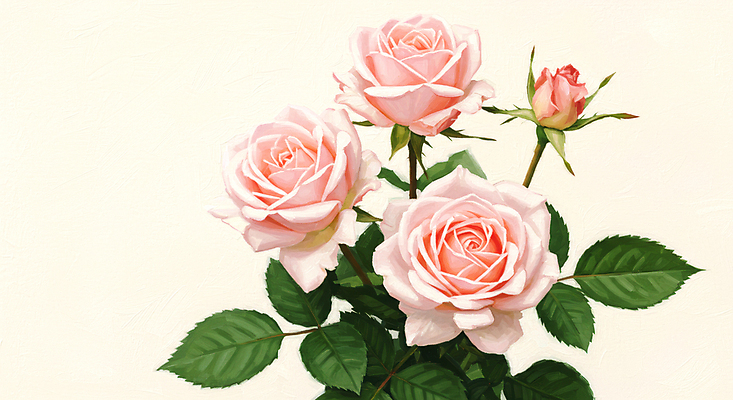 JPG 편집이미지 잎 수채화 사람없음 초록색 장미 꽃봉오리 그림 연분홍색 편집실사 AI일러스트 AI콘텐츠 식물 꽃 분홍색 컬러 CG 파일형식