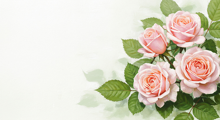 JPG 편집이미지 잎 수채화 사람없음 초록색 장미 그림 연분홍색 편집실사 AI일러스트 AI콘텐츠 식물 꽃 분홍색 컬러 CG 파일형식