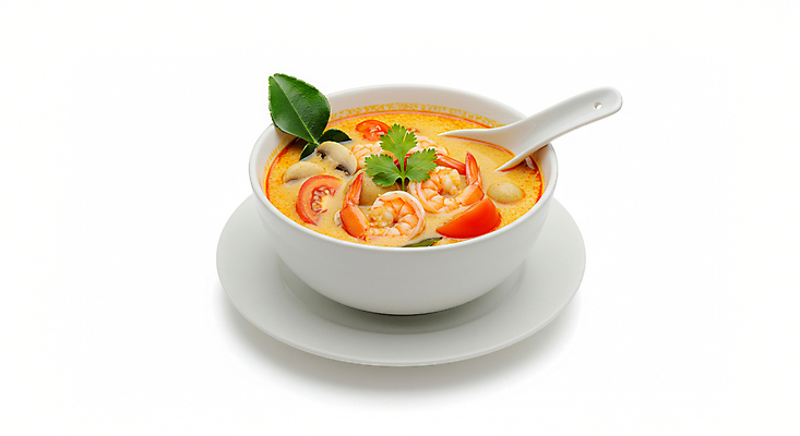 JPG 편집이미지 그릇 잎 새우 사람없음 숟가락 전통음식 흰색 고수 해산물 국물 똠얌꿍 편집실사 AI포토 AI콘텐츠 식물 전통 식기 음식 컬러 수저 갑각류 향신료 CG 태국음식 파일형식