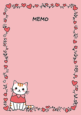 한마리 꽃 분홍색 잎 일러스트 프레임 사람없음 고양이 하트 메모지 카피스페이스 국내일러스트 AI파일 모양 식물 1 컬러 포유류 반려동물 사무용품 공백 파일형식 벡터