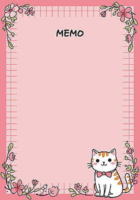 한마리 꽃 분홍색 잎 일러스트 프레임 사람없음 고양이 하트 메모지 카피스페이스 국내일러스트 AI파일 모양 식물 1 컬러 포유류 반려동물 사무용품 공백 파일형식 벡터