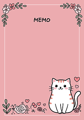 한마리 꽃 분홍색 잎 일러스트 프레임 사람없음 고양이 하트 메모지 카피스페이스 국내일러스트 AI파일 모양 식물 1 컬러 포유류 반려동물 사무용품 공백 파일형식 벡터