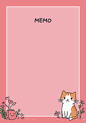 한마리 꽃 화분 분홍색 잎 일러스트 프레임 사람없음 고양이 하트 메모지 카피스페이스 국내일러스트 AI파일 모양 식물 1 컬러 포유류 반려동물 사무용품 공백 파일형식 벡터