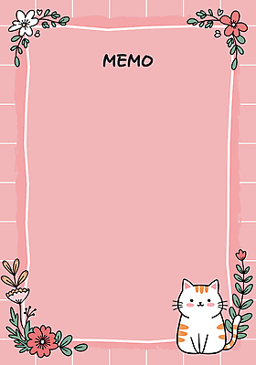 한마리 꽃 분홍색 잎 일러스트 프레임 사람없음 고양이 하트 메모지 카피스페이스 국내일러스트 AI파일 모양 식물 1 컬러 포유류 반려동물 사무용품 공백 파일형식 벡터