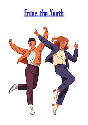 전신 여자 남자 일러스트 미소 성인 두명 청춘 눈감음 춤 즐거움 성인만 국내일러스트 AI파일 감정 컨셉 모션 문화예술 표정 사람 파일형식 벡터