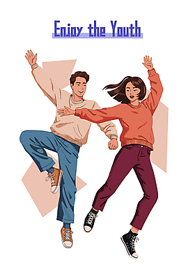 전신 여자 남자 일러스트 미소 성인 두명 청춘 춤 즐거움 성인만 국내일러스트 AI파일 감정 컨셉 문화예술 표정 사람 파일형식 벡터