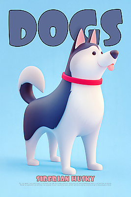 PSD 편집이미지 포스터 하늘색 3D캐릭터 사람없음 3D소스 3D 귀여움 강아지 시베리안허스키 개캐릭터 개목걸이 이미지편집 편집3D 캐릭터 동물캐릭터 컨셉 파란색 반려동물 개 디지털합성 애견용품 파일형식