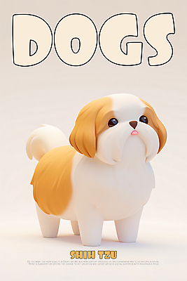 PSD 편집이미지 포스터 3D캐릭터 사람없음 3D소스 3D 귀여움 강아지 시츄 개캐릭터 베이지색 이미지편집 편집3D 캐릭터 컬러 동물캐릭터 컨셉 반려동물 개 디지털합성 파일형식