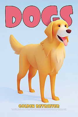 PSD 편집이미지 포스터 하늘색 3D캐릭터 사람없음 3D소스 3D 귀여움 골든리트리버 강아지 개캐릭터 이미지편집 편집3D 캐릭터 동물캐릭터 컨셉 파란색 반려동물 개 리트리버 디지털합성 파일형식