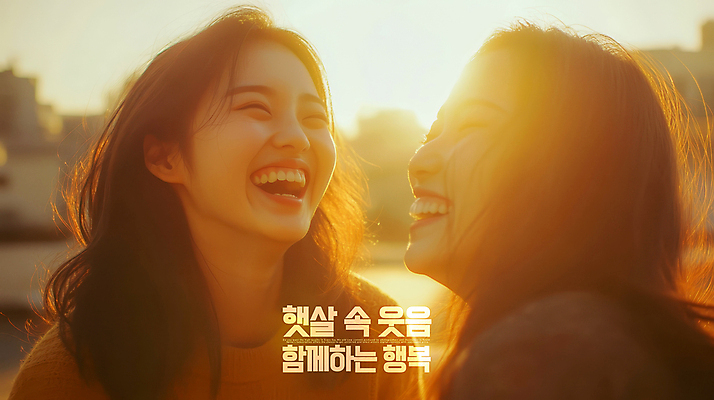 PSD 편집이미지 여자 행복 함께함 따뜻함 웃음 상반신 성인 두명 친구 햇빛 주황색 우정 감성 의료성형뷰티 성인여자만 이미지편집 감정 컬러 컨셉 관계 표정 사람 태양 여자만 성인만 파일형식