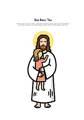 전신 여자 남자 기독교 어린이 일러스트 포옹 소녀 성인 두명 눈감음 예수 후광 국내일러스트 AI파일 종교 안기 모션 사람 빛 신_종교 파일형식 벡터