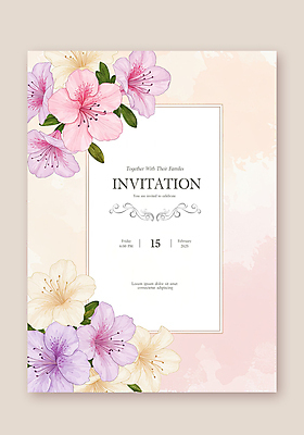 PSD 템플릿 분홍색 잎 카드템플릿 수채화 사각프레임 사람없음 진달래 초대장 카피스페이스 이미지템플릿 식물 꽃 컬러 카드_감사 프레임 사각형 공백 파일형식