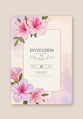 PSD 템플릿 분홍색 잎 카드템플릿 수채화 사람없음 진달래 초대장 카피스페이스 이미지템플릿 식물 꽃 컬러 카드_감사 공백 파일형식