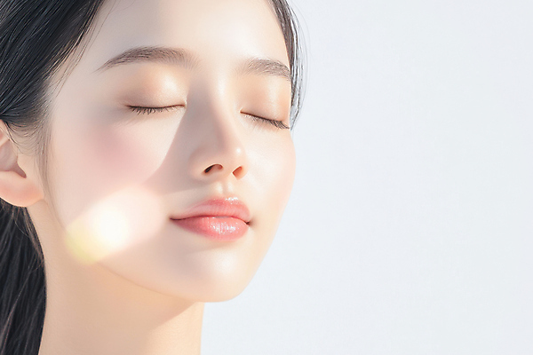 JPG 편집이미지 여자 얼굴 한명 미소 성인 빛 눈감음 피부 피부관리 광택 의료성형뷰티 성인여자한명만 편집실사 AI인물포토 AI콘텐츠 1 모션 표정 사람 신체부위 뷰티 CG 여자한명만 성인여자만 파일형식 AI포토