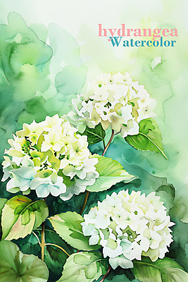 PSD 예술 잎 일러스트 수채화 사람없음 초록색 햇빛 그림 번짐 수국 국내일러스트 식물 꽃 컬러 태양 파일형식 효과