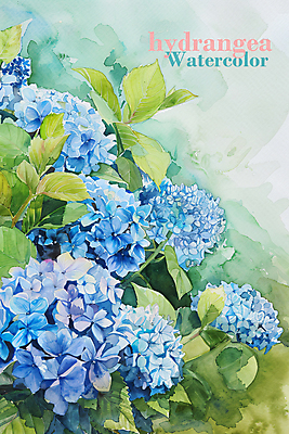 PSD 예술 잎 일러스트 수채화 사람없음 초록색 파란색 햇빛 그림 번짐 수국 국내일러스트 식물 꽃 컬러 태양 파일형식 효과