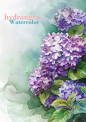 PSD 예술 잎 일러스트 수채화 사람없음 초록색 햇빛 보라색 그림 번짐 수국 국내일러스트 식물 꽃 컬러 태양 파일형식 효과