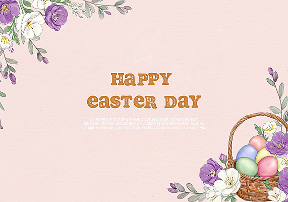 PSD 꽃 기독교 분홍색 잎 일러스트 수채화 사람없음 바구니 부활절계란 국내일러스트 식물 종교 컬러 부활절 계란 파일형식