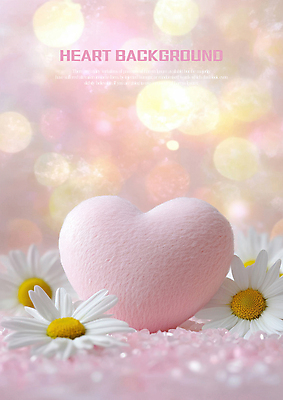 PSD 편집이미지 분홍색 사람없음 빛 데이지 보케 하트쿠션 부드러움 이미지편집 꽃 컬러 쿠션 하트 감각 파일형식