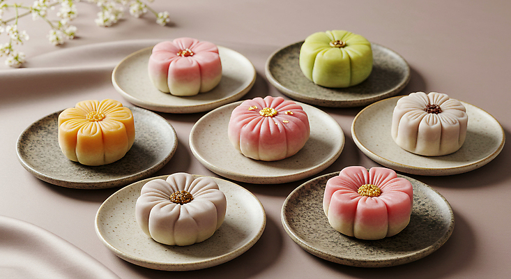 JPG 편집이미지 접시 꽃 사람없음 전통음식 천 다과 화과자 일본음식 플레이팅 편집실사 AI포토 AI콘텐츠 식물 전통 식기 음식 디저트 과자 직물 상차림 CG 파일형식