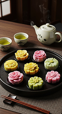 JPG 편집이미지 접시 젓가락 사람없음 전통음식 차 찻잔 찻주전자 다과 나무탁자 젓가락받침대 화과자 일본음식 플레이팅 편집실사 AI포토 AI콘텐츠 전통 식기 음료 음식 탁자 주전자 디저트 잔 수저 과자 상차림 CG 수저받침대 파일형식