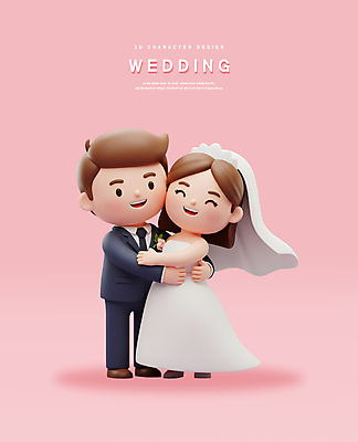 전신 PSD 편집이미지 여자 남자 신부 분홍색 웨딩드레스 신랑 신혼부부 포옹 결혼식 면사포 3D캐릭터 웃음 턱시도 성인 두명 3D 성인만 편집3D 캐릭터 부부 드레스 컬러 결혼 안기 표정 사람 정장 디지털합성 신혼 결혼소품 파일형식