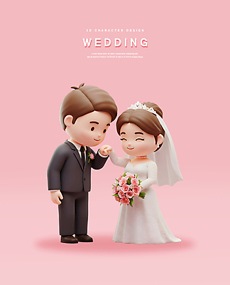 전신 PSD 편집이미지 여자 남자 신부 분홍색 부케 웨딩드레스 신랑 신혼부부 결혼식 면사포 3D캐릭터 웃음 들기 턱시도 성인 두명 3D 손잡기 성인만 편집3D 캐릭터 부부 드레스 컬러 꽃다발 결혼 모션 표정 사람 정장 디지털합성 신혼 결혼소품 파일형식