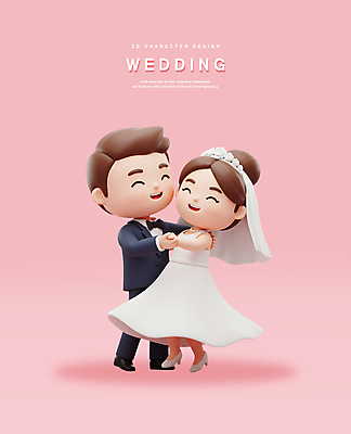 전신 PSD 편집이미지 여자 남자 신부 분홍색 웨딩드레스 신랑 신혼부부 결혼식 면사포 3D캐릭터 웃음 턱시도 성인 두명 3D 손잡기 성인만 어깨에손 편집3D 캐릭터 부부 드레스 컬러 결혼 모션 표정 사람 정장 디지털합성 신혼 결혼소품 파일형식
