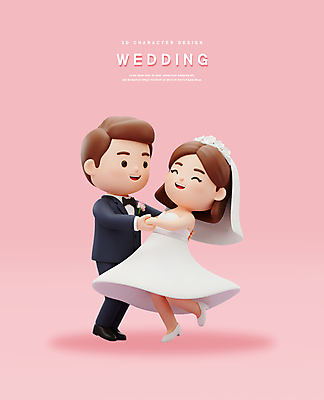 전신 PSD 편집이미지 여자 남자 신부 분홍색 웨딩드레스 허리손 신랑 신혼부부 결혼식 면사포 3D캐릭터 웃음 턱시도 성인 두명 3D 손잡기 성인만 편집3D 캐릭터 부부 드레스 컬러 포즈 결혼 모션 표정 사람 정장 디지털합성 신혼 결혼소품 파일형식