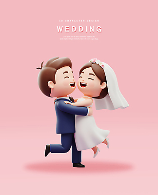 전신 PSD 편집이미지 여자 남자 신부 분홍색 부케 웨딩드레스 신랑 신혼부부 포옹 결혼식 3D캐릭터 웃음 턱시도 성인 두명 3D 성인만 편집3D 캐릭터 부부 드레스 컬러 꽃다발 결혼 안기 표정 사람 정장 디지털합성 신혼 파일형식