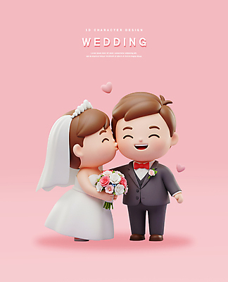 전신 PSD 편집이미지 여자 남자 신부 분홍색 부케 웨딩드레스 신랑 신혼부부 결혼식 키스 면사포 3D캐릭터 웃음 들기 턱시도 성인 두명 3D 성인만 편집3D 캐릭터 부부 드레스 컬러 꽃다발 결혼 모션 표정 사람 정장 디지털합성 애정표현 신혼 결혼소품 파일형식