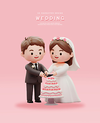 전신 PSD 편집이미지 여자 남자 신부 분홍색 웨딩드레스 신랑 신혼부부 결혼식 면사포 3D캐릭터 웃음 들기 턱시도 성인 두명 3D 칼 자르기 웨딩케이크 커팅식 성인만 편집3D 캐릭터 부부 드레스 컬러 결혼 모션 표정 사람 정장 이벤트 케이크 디지털합성 신혼 결혼소품 파일형식