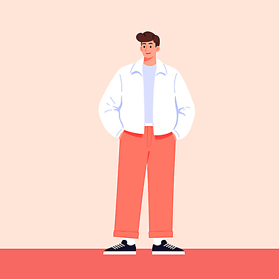 전신 패션 남자 여유 일러스트 한명 미소 성인 캐주얼 주머니손 다홍색 봄옷 스타일 성인남자한명만 일러캐릭터 AI파일 캐릭터 1 옷 감정 컬러 모션 표정 사람 봄 남자한명만 성인남자만 파일형식 벡터